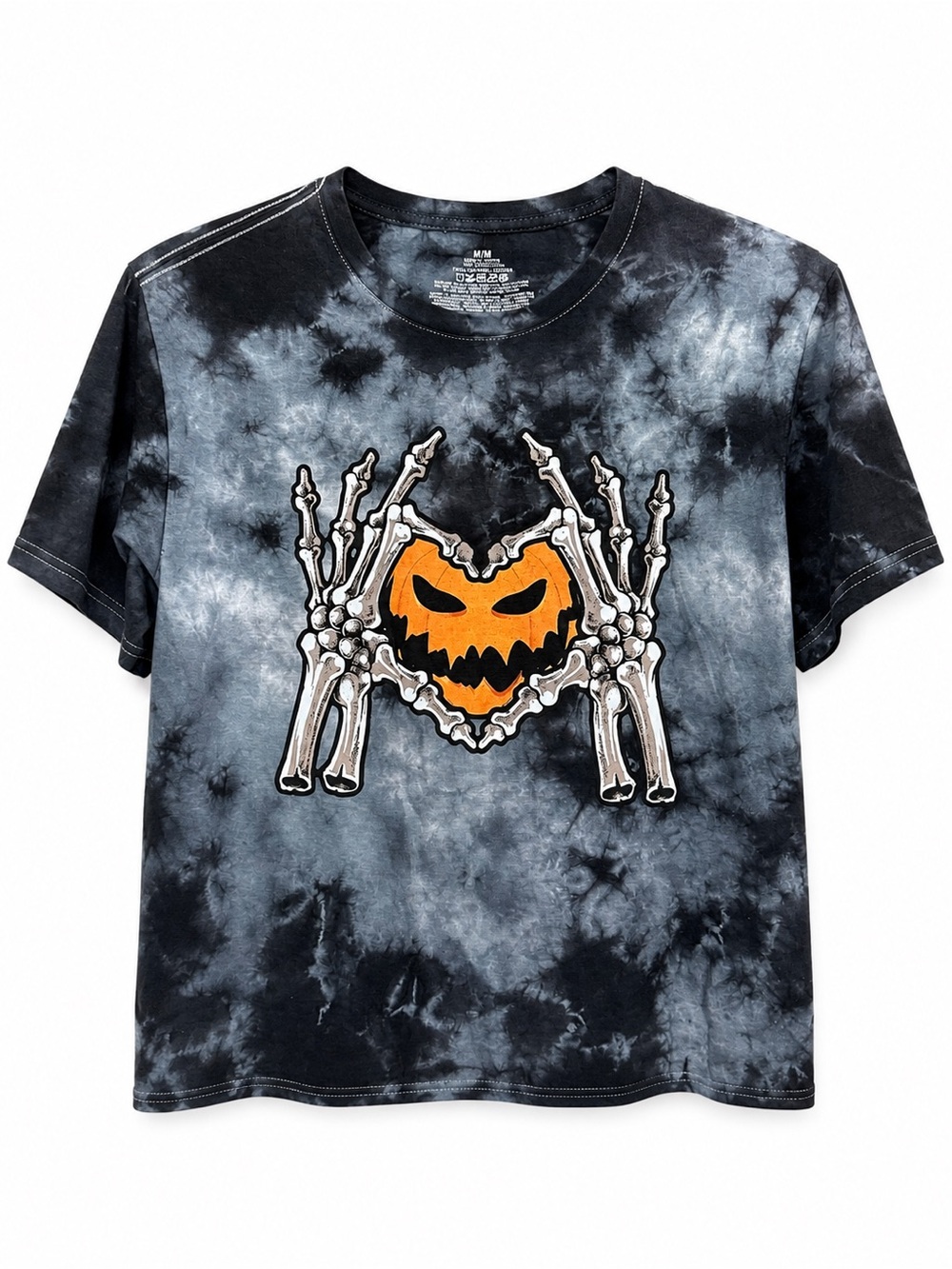 Halloween Skeleton Hands Jack-O’-Lantern Tie Dye Graphic T-Shirt
